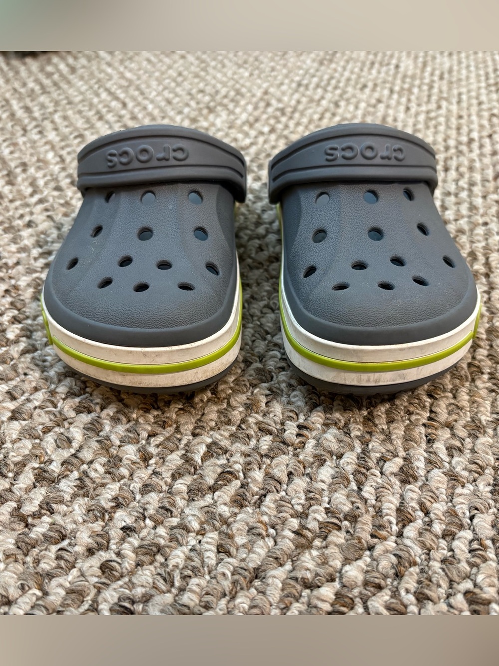 CROCS Kids Gray Clogs with Lime Accent